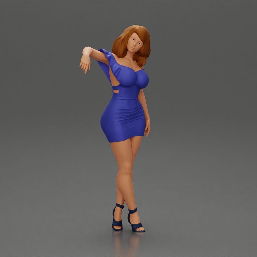 Diorama Modellbau Produktfoto 1: Diorama Figur: Diorama-Miniatur - Figur in blauem Kleid & High Heels in eleganter Pose (Ref Nr. A127)