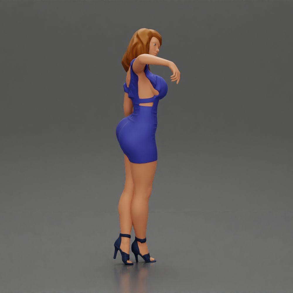 Diorama Modellbau Produktfoto 2: Diorama Figur: Diorama-Miniatur - Figur in blauem Kleid & High Heels in eleganter Pose (Ref Nr. A127)