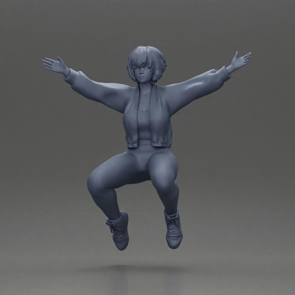 Diorama Modellbau Produktfoto 6: Miniaturfigur - Sitzendes Mädchen mit ausgestreckten Armen, Sportkleidung (Ref Nr. A80)