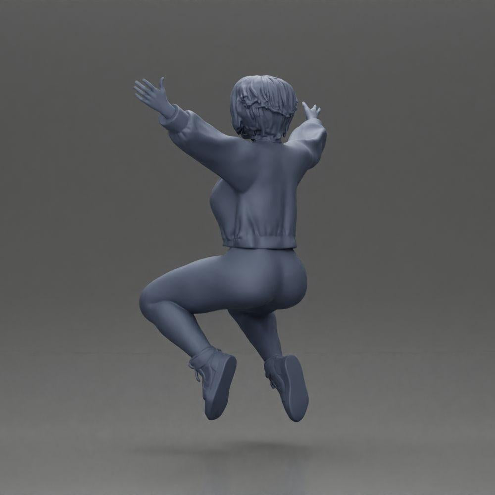 Diorama Modellbau Produktfoto 10: Miniaturfigur - Sitzendes Mädchen mit ausgestreckten Armen, Sportkleidung (Ref Nr. A80)