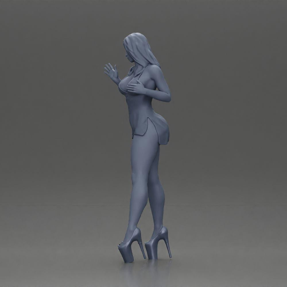 Diorama Modellbau Produktfoto 10: Diorama-Frauenfigur: Elegante stehende Frau im roten Kleid mit Plateauschuhen (Ref Nr. A134)