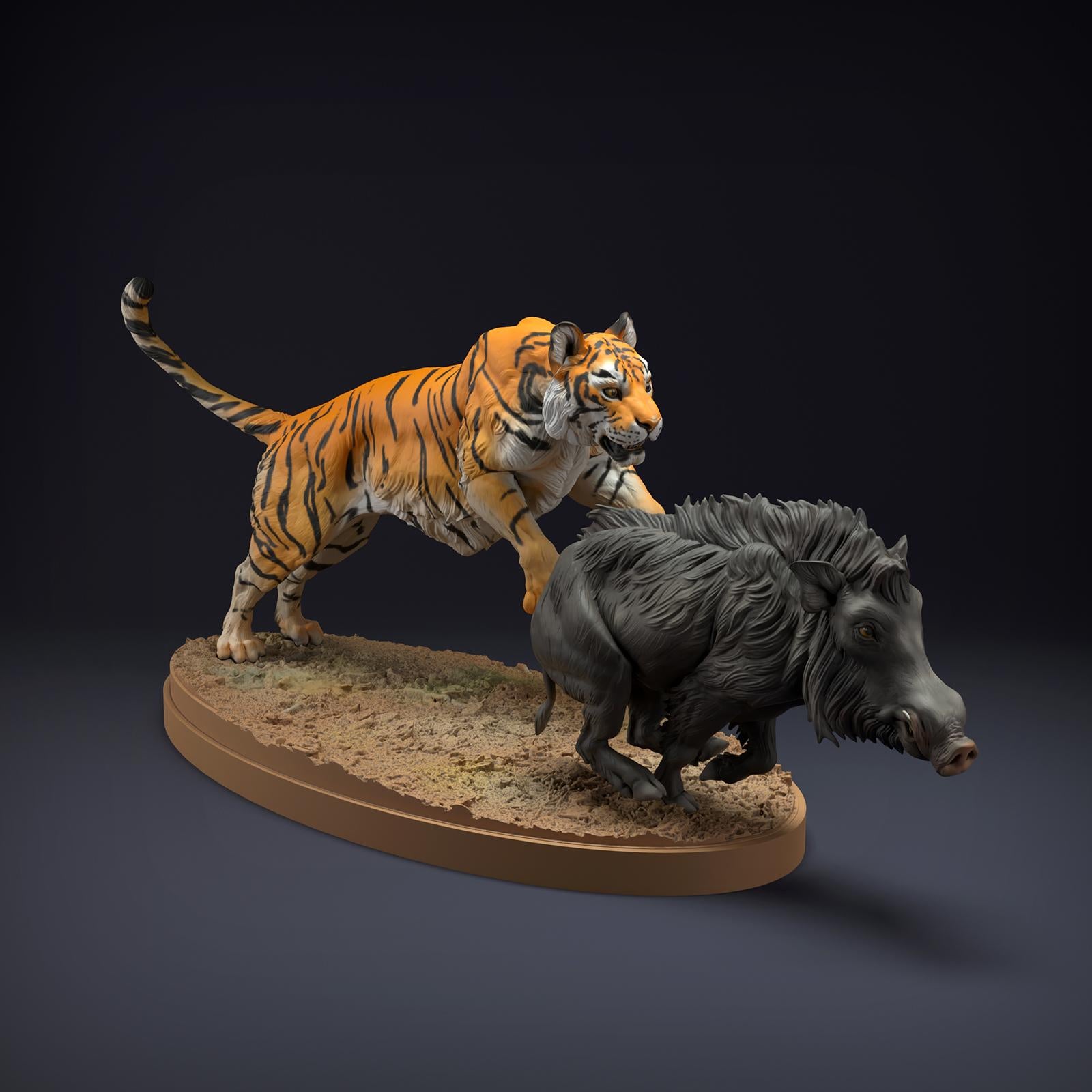 Produktfoto Tier Figur Diorama, Modellbau: 0: Wildtier Figuren: Bengalischer Tiger und Indisches Wildschwein – Jagdszene (Ref 01_01_81)