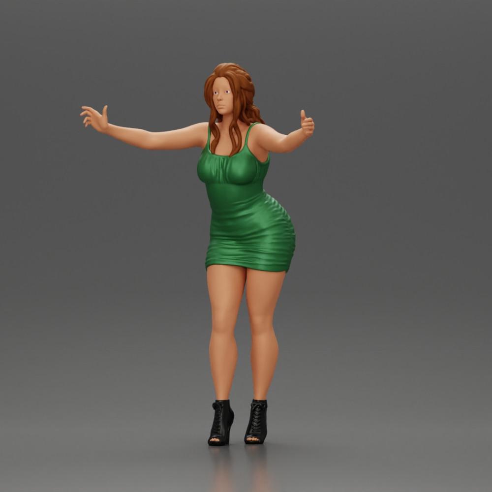 Diorama Modellbau Produktfoto 0: Diorama-Figur: Frau im knielangen Kleid mit Absatzschuhen, ausgestreckte Arme (Ref Nr. A58)