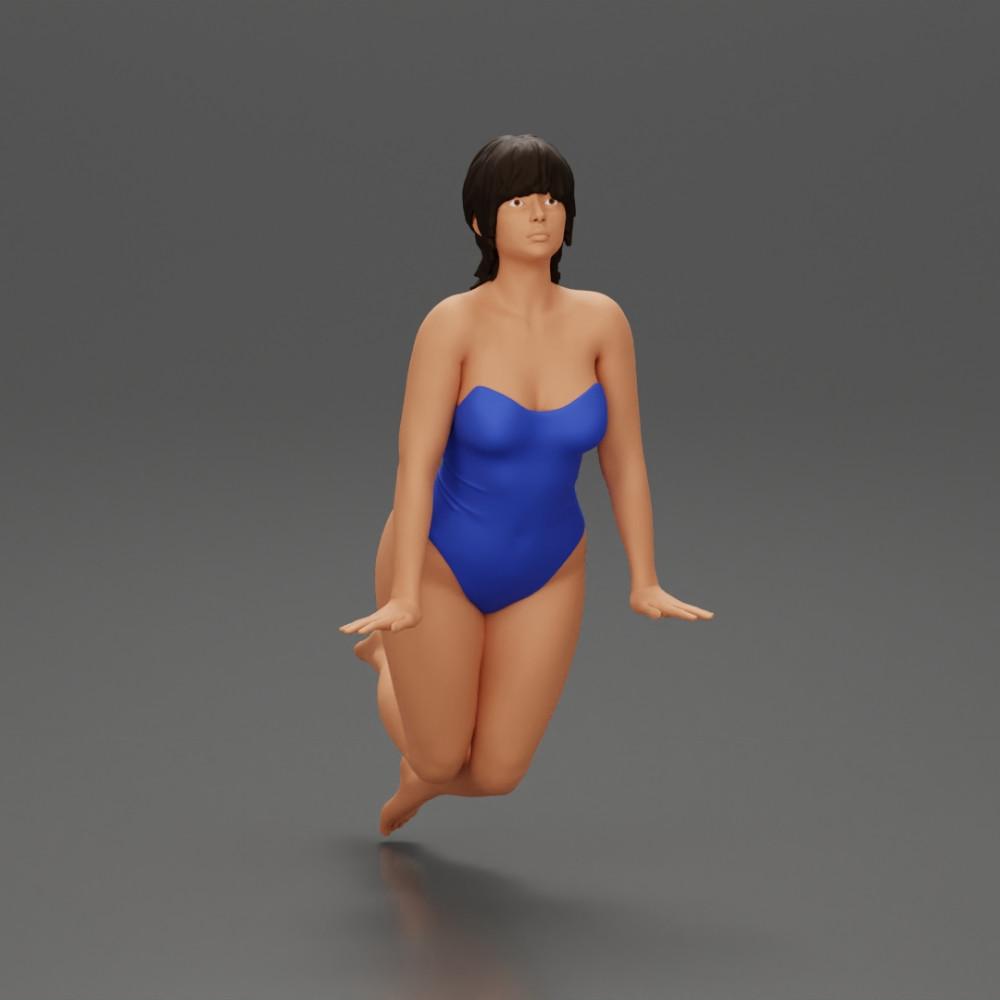 Diorama Modellbau Produktfoto 1: Diorama-Miniatur: Frau im Einteiler-Badeanzug am Poolrand, nach vorn geneigt (Ref Nr. A55)