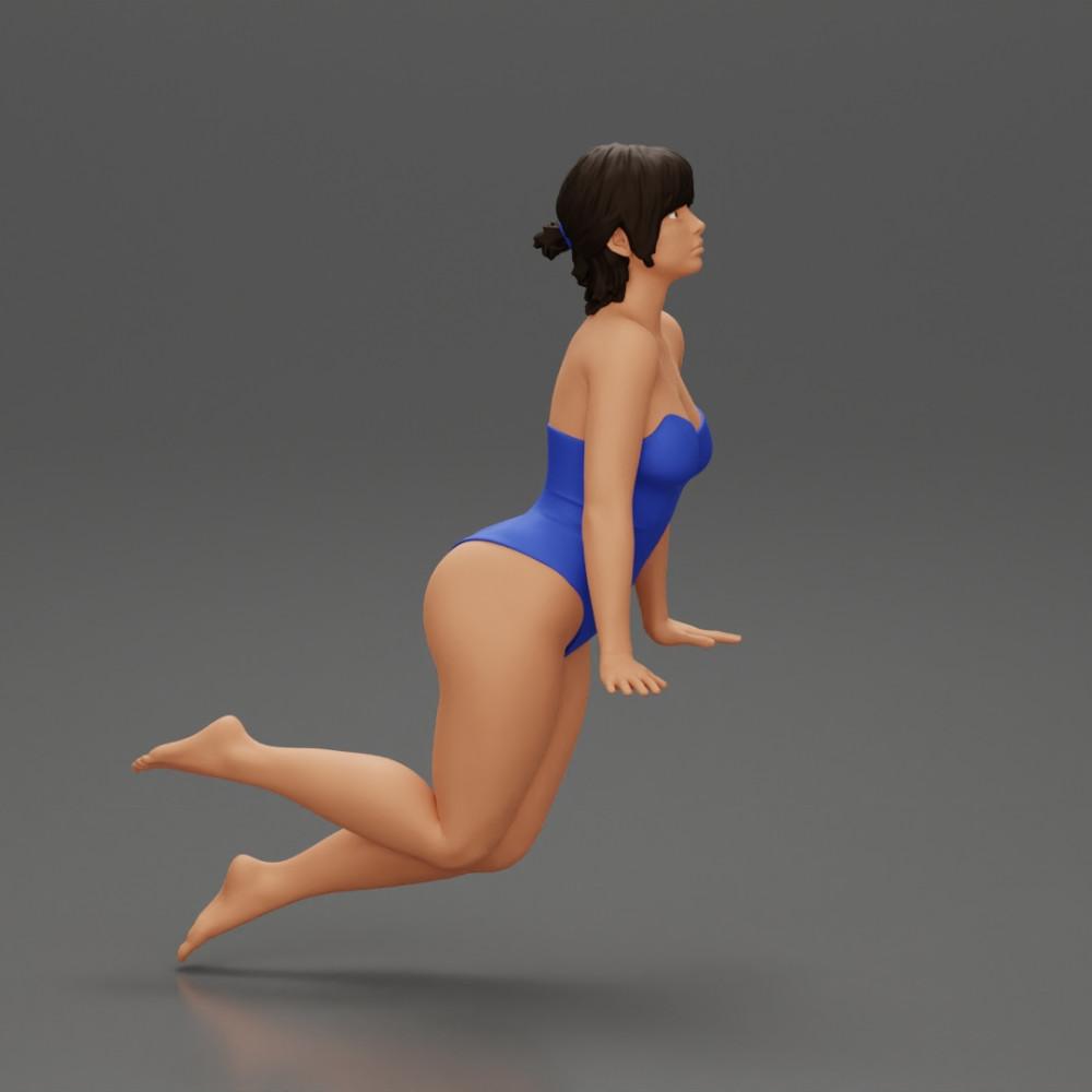 Diorama Modellbau Produktfoto 2: Diorama-Miniatur: Frau im Einteiler-Badeanzug am Poolrand, nach vorn geneigt (Ref Nr. A55)