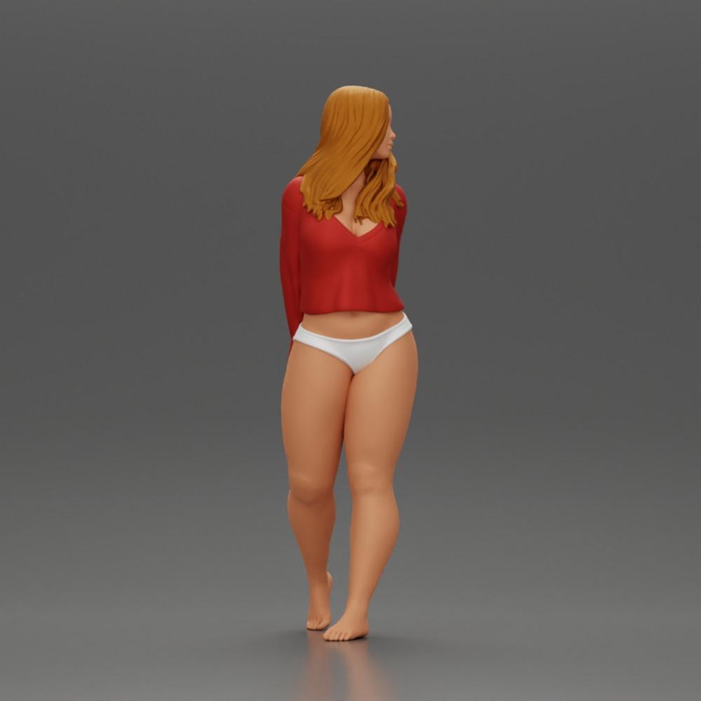 Diorama Modellbau Produktfoto 2: Weibliche Miniaturfigur für Diorama, Bikini & Langarmshirt, Hände hinten (Ref Nr. A53)