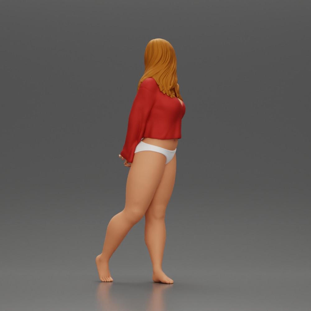 Diorama Modellbau Produktfoto 3: Weibliche Miniaturfigur für Diorama, Bikini & Langarmshirt, Hände hinten (Ref Nr. A53)
