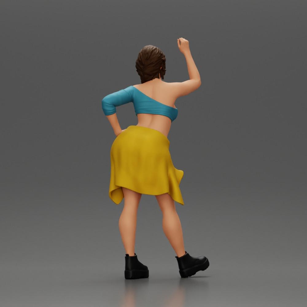 Diorama Modellbau Produktfoto 3: Miniaturfigur: Mädchen in Top & Shorts, Shirt um Hüfte gebunden, Arm erhoben (Ref Nr. A56)