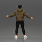 Diorama Modellbau Produktfoto 3: Miniaturfigur Asiatischer Mann in Kapuzenpullover, Arme seitlich erhoben (Ref Nr. A60)