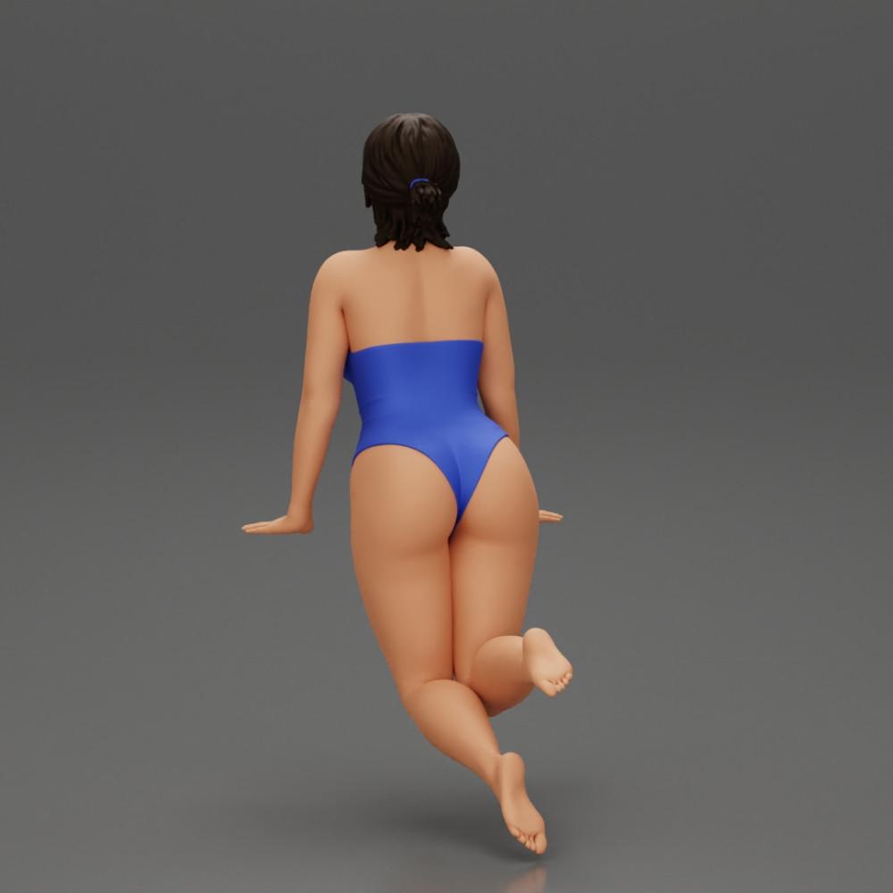 Diorama Modellbau Produktfoto 4: Diorama-Miniatur: Frau im Einteiler-Badeanzug am Poolrand, nach vorn geneigt (Ref Nr. A55)