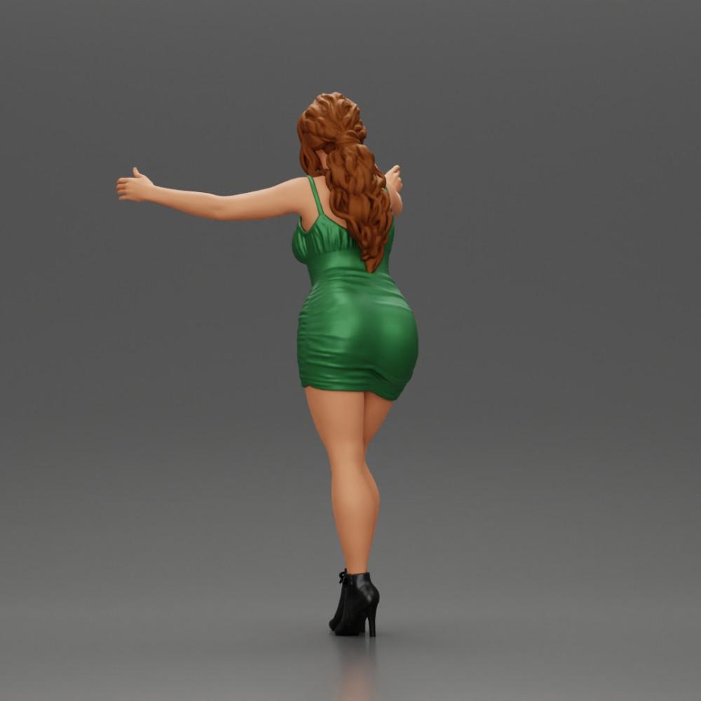 Diorama Modellbau Produktfoto 4: Diorama-Figur: Frau im knielangen Kleid mit Absatzschuhen, ausgestreckte Arme (Ref Nr. A58)