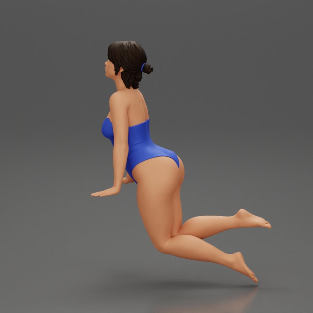 Diorama Modellbau Produktfoto 5: Diorama-Miniatur: Frau im Einteiler-Badeanzug am Poolrand, nach vorn geneigt (Ref Nr. A55)