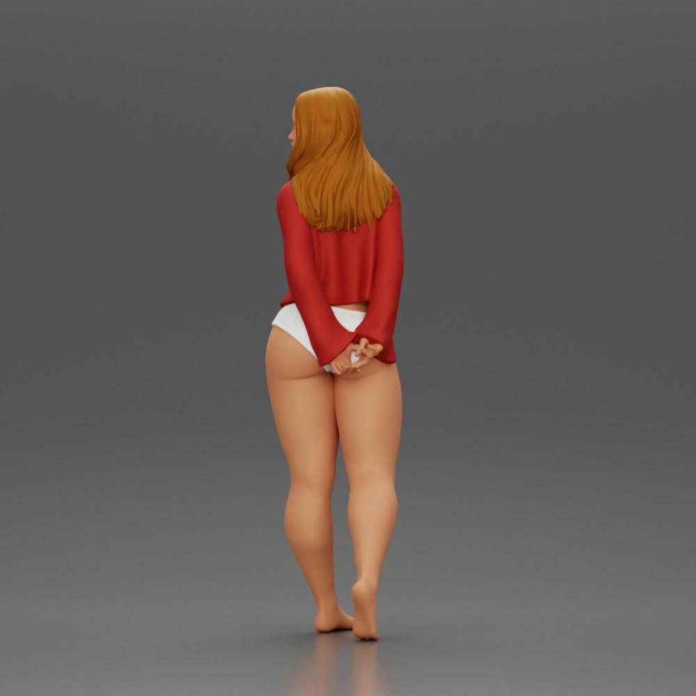 Diorama Modellbau Produktfoto 5: Weibliche Miniaturfigur für Diorama, Bikini & Langarmshirt, Hände hinten (Ref Nr. A53)