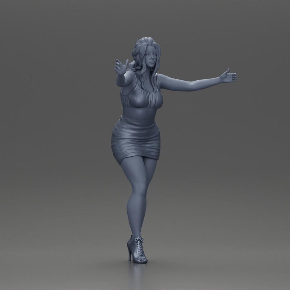 Diorama Modellbau Produktfoto 7: Diorama-Figur: Frau im knielangen Kleid mit Absatzschuhen, ausgestreckte Arme (Ref Nr. A58)