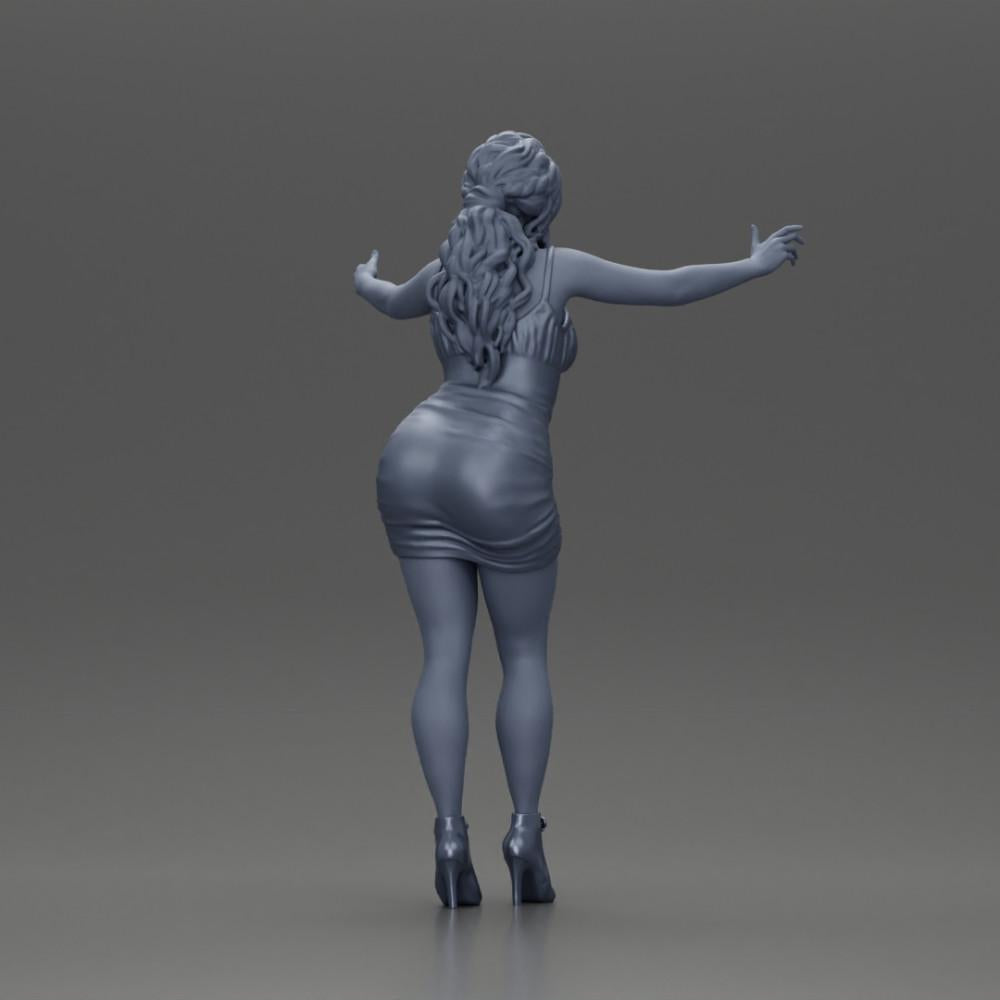 Diorama Modellbau Produktfoto 9: Diorama-Figur: Frau im knielangen Kleid mit Absatzschuhen, ausgestreckte Arme (Ref Nr. A58)