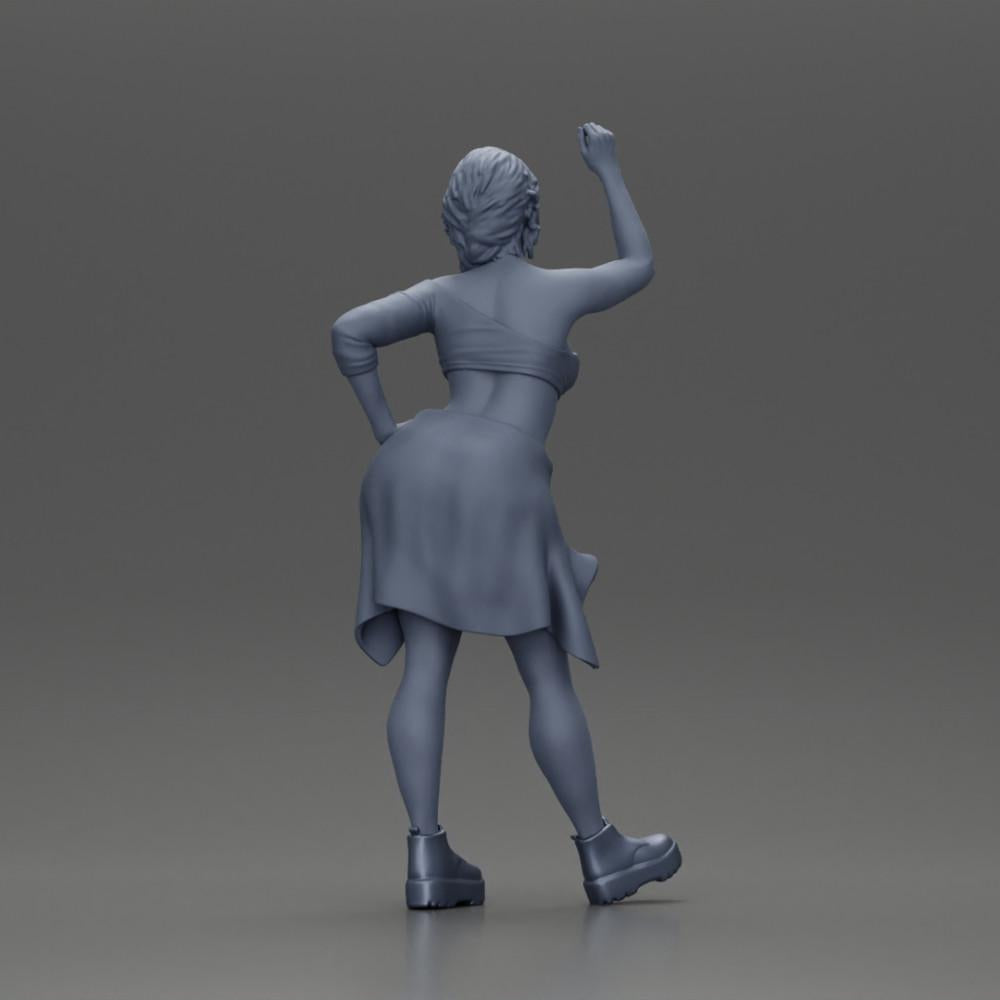 Diorama Modellbau Produktfoto 9: Miniaturfigur: Mädchen in Top & Shorts, Shirt um Hüfte gebunden, Arm erhoben (Ref Nr. A56)