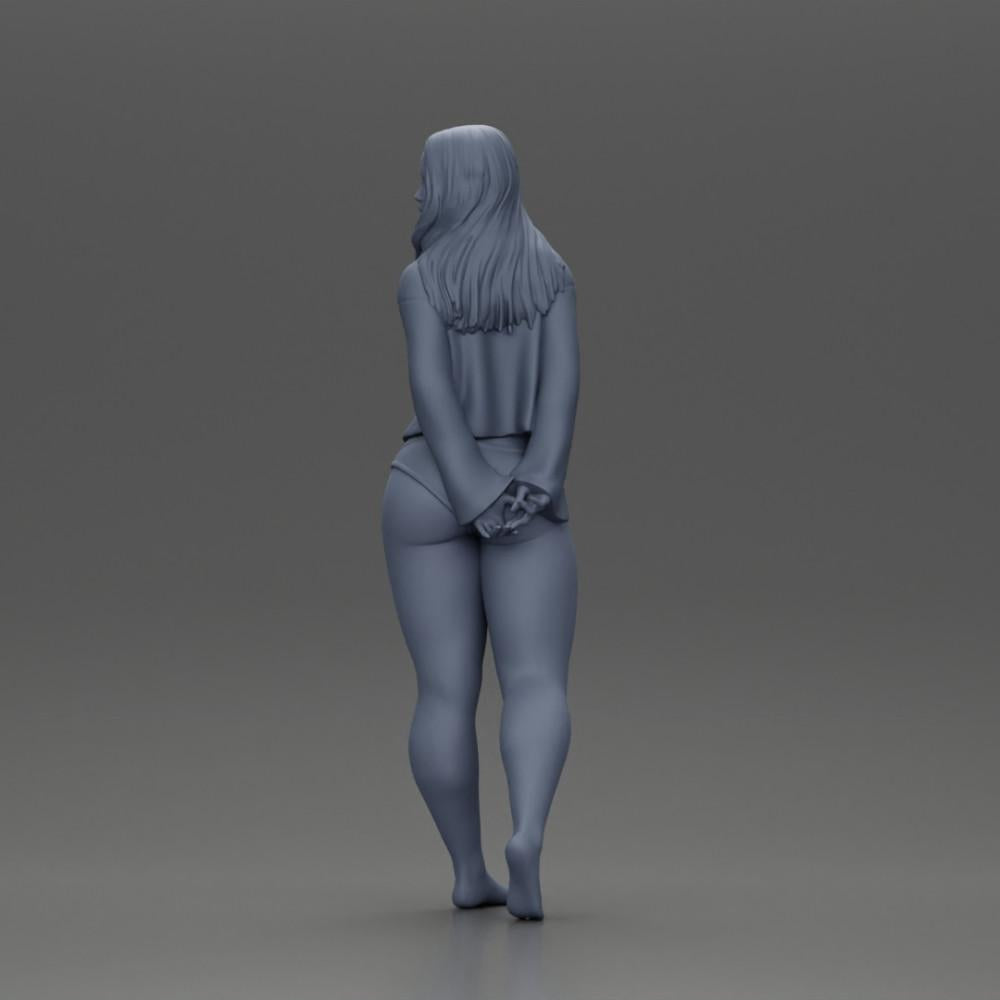 Diorama Modellbau Produktfoto 11: Weibliche Miniaturfigur für Diorama, Bikini & Langarmshirt, Hände hinten (Ref Nr. A53)