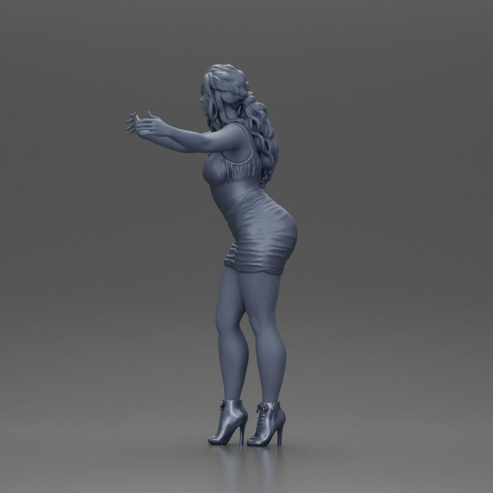 Diorama Modellbau Produktfoto 11: Diorama-Figur: Frau im knielangen Kleid mit Absatzschuhen, ausgestreckte Arme (Ref Nr. A58)