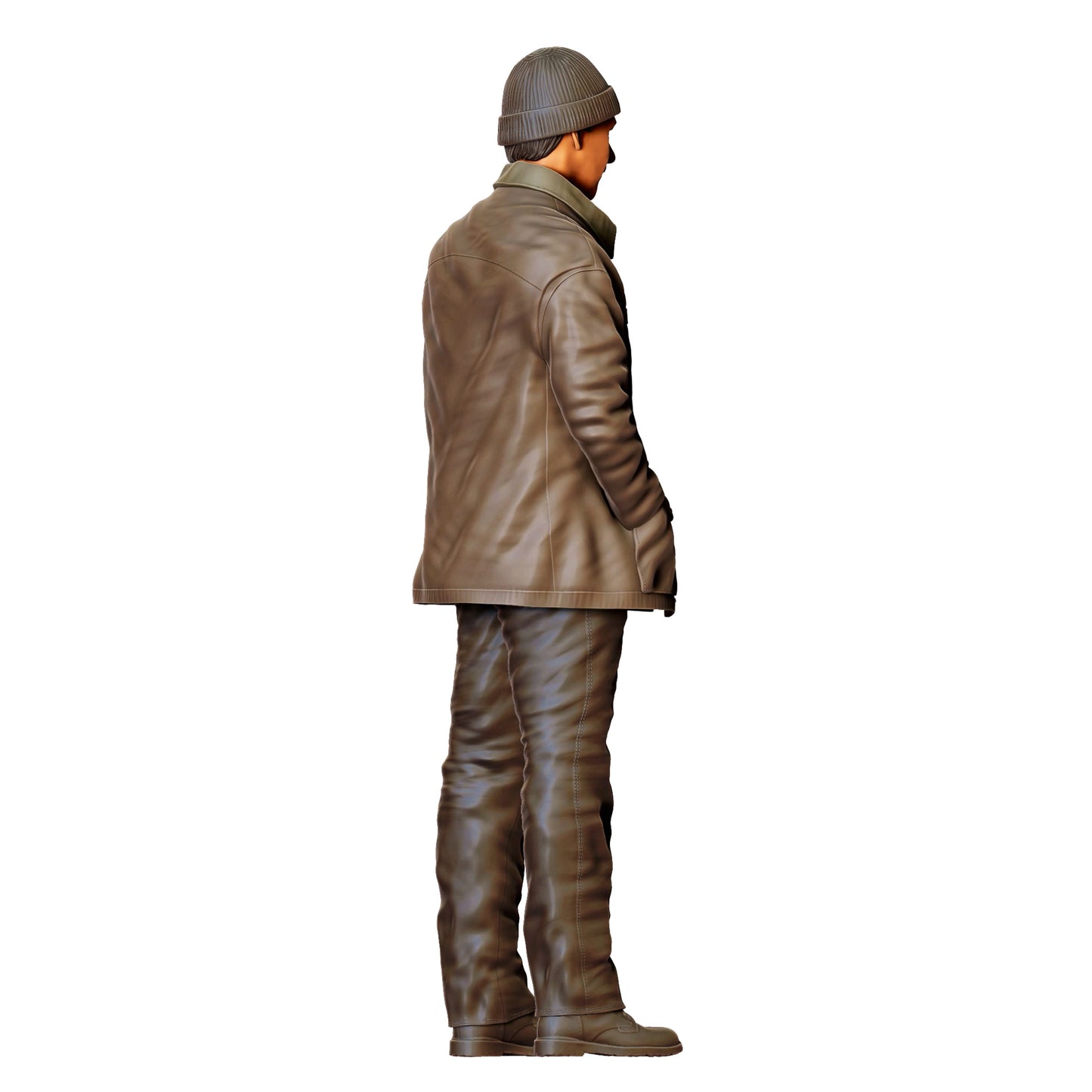3DP Miniatures 2: Stehende Figur: Mann mit Mütze & langer Jacke, Hände in Taschen (Ref. Nr. 475)