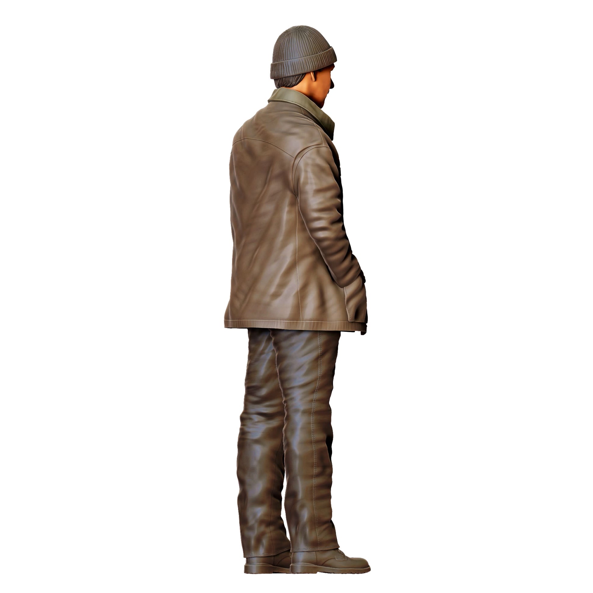 3DP Miniatures 2: Stehende Figur: Mann mit Mütze & langer Jacke, Hände in Taschen (Ref. Nr. 475)