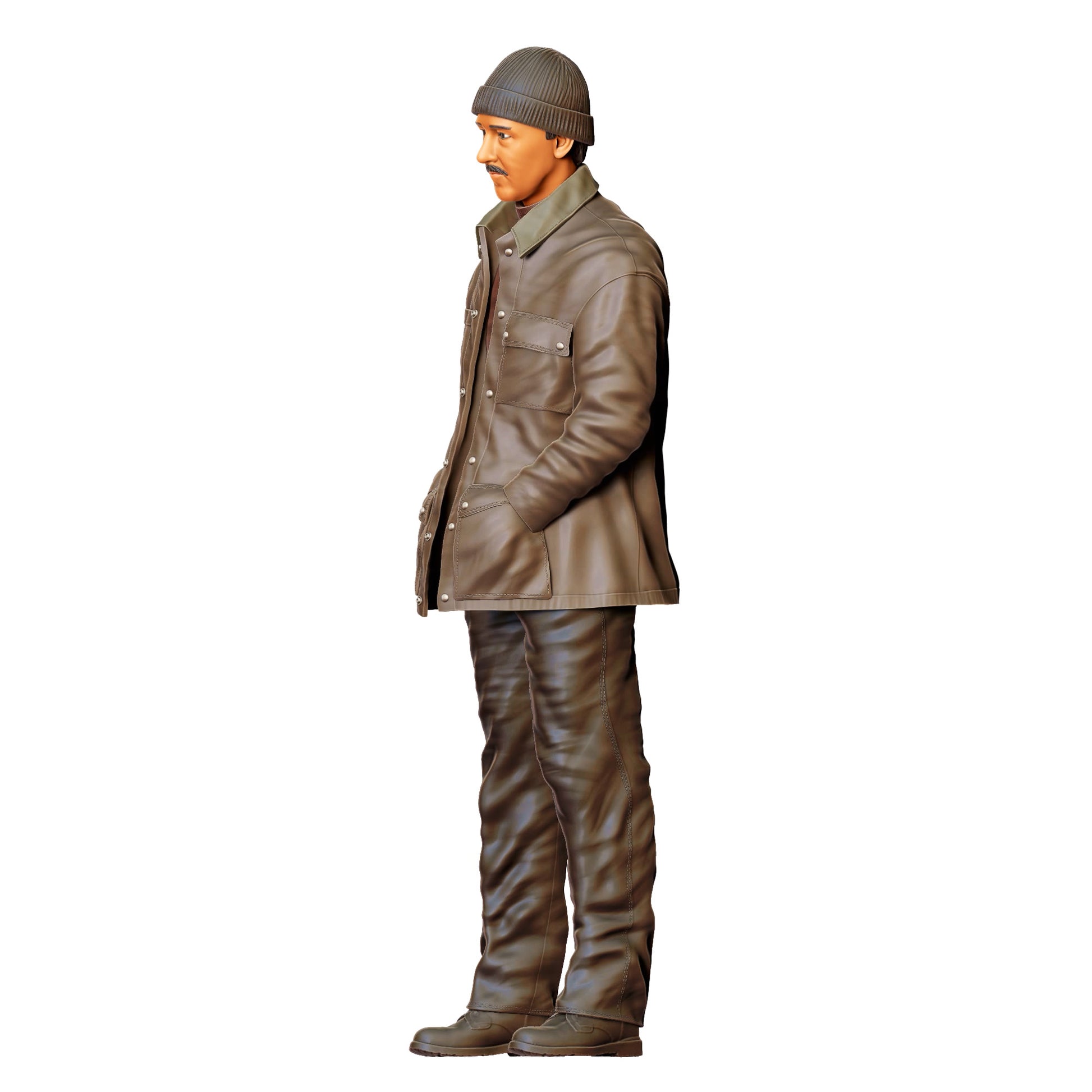 3DP Miniatures 4: Stehende Figur: Mann mit Mütze & langer Jacke, Hände in Taschen (Ref. Nr. 475)