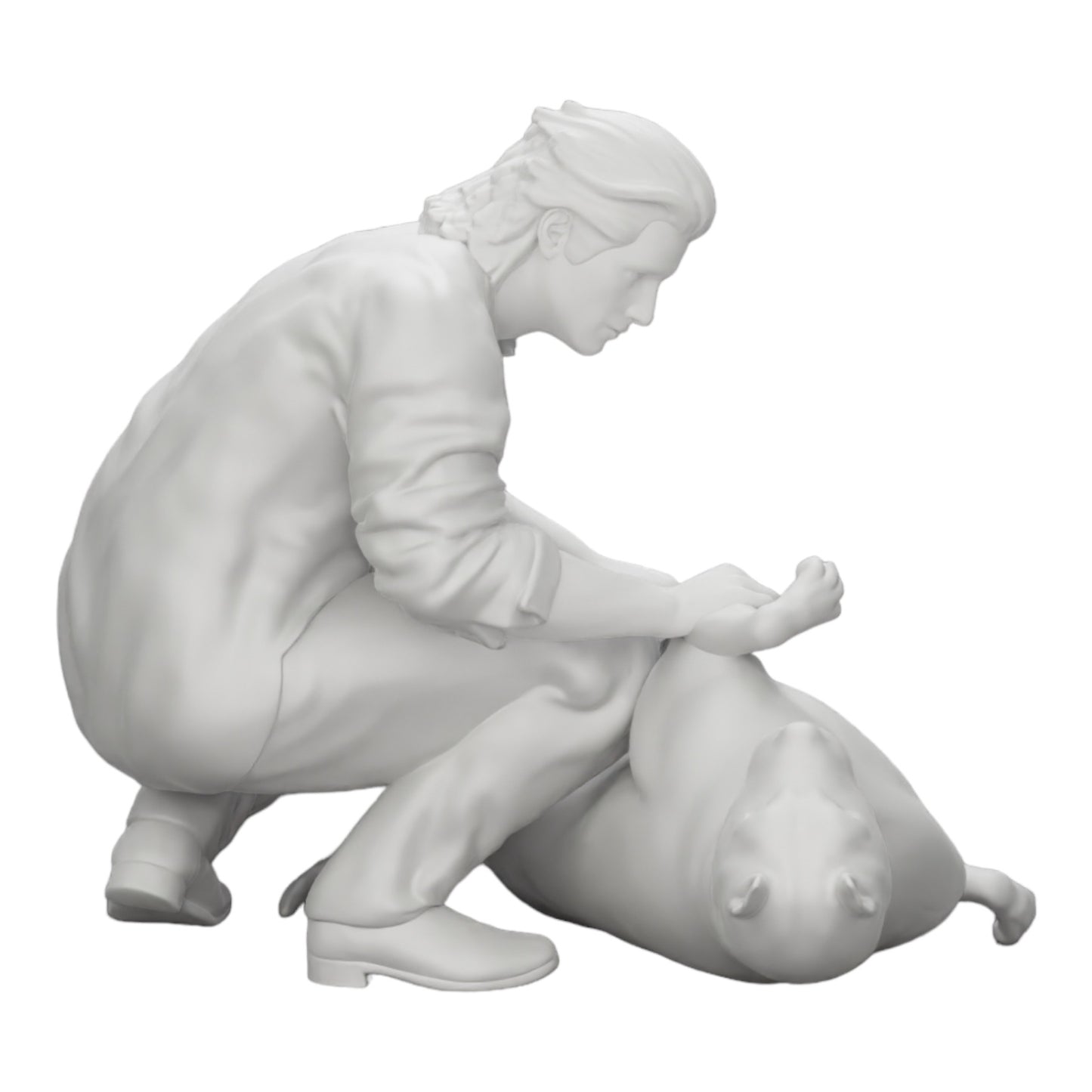 Diorama Modellbau Produktfoto 0: Kniender Mann streichelt seinen liegenden Hund (Ref Nr. A20)