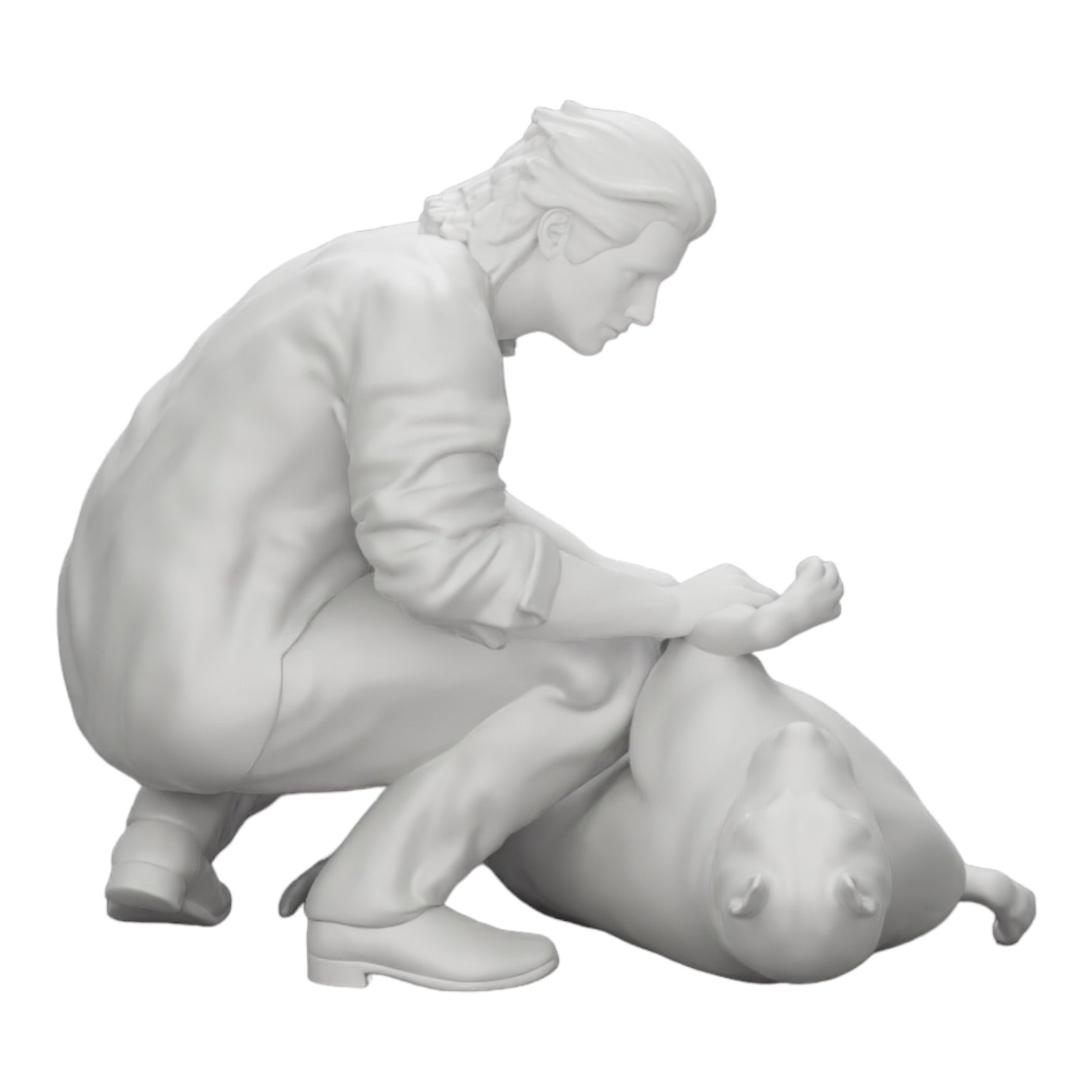 Diorama Modellbau Produktfoto 0: Kniender Mann streichelt seinen liegenden Hund (Ref Nr. A20)