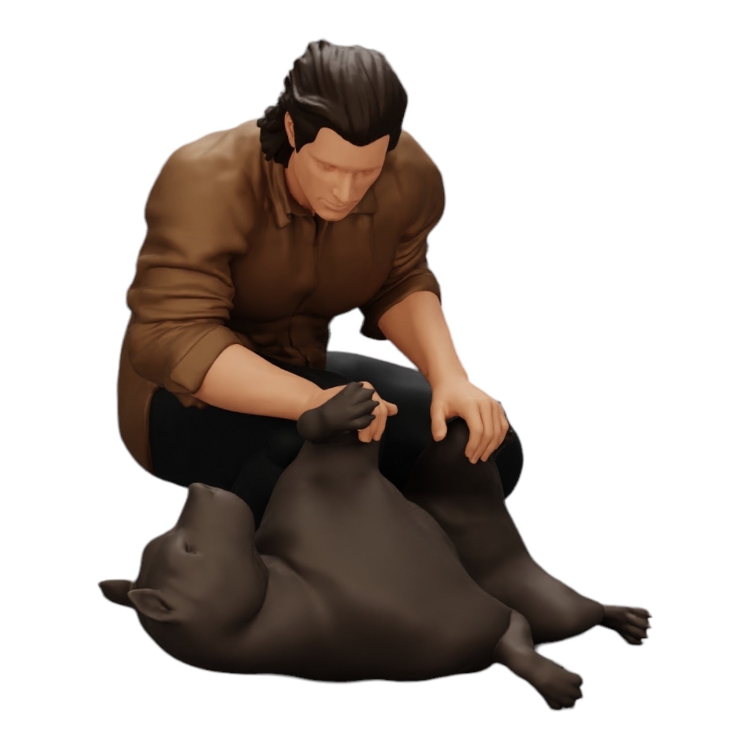 Diorama Modellbau Produktfoto 0: Kniender Mann streichelt seinen liegenden Hund (Ref Nr. A20)