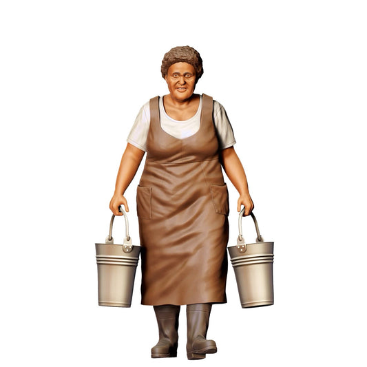 Miniatur Figur: Bäuerin mit Eimern - Alte Landwirtin bei der Arbeit (Nr. 302)