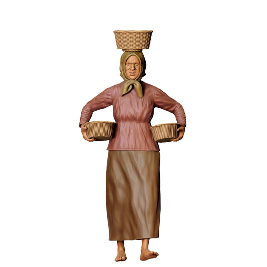Miniatur Figur: Bäuerin mit Körben - Alte Landwirtin bei der Abriet (Nr. 303)