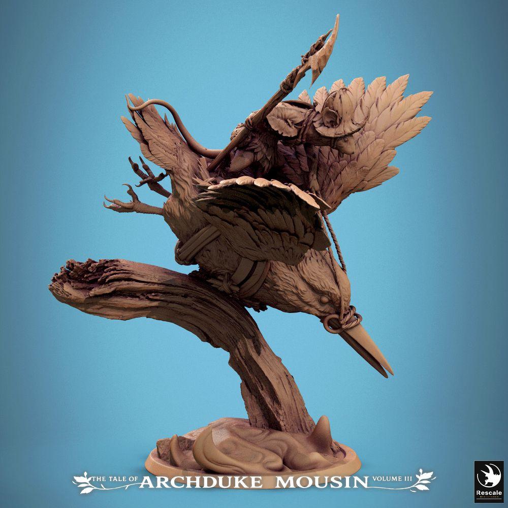 Produktfoto Tabletop 28mm Lord of the Print (LotP) 1: Tabletop Miniatur: Maus-Ritter auf Eisvogel, Vogelreiter-Hellebardier im Sturzflug, Kavallerie-Champion (Kingfisher Fall) (25_07_F1)