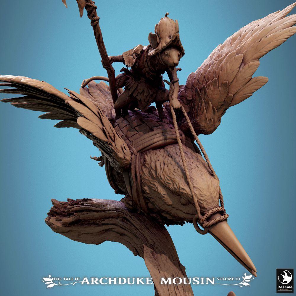 Produktfoto Tabletop 28mm Lord of the Print (LotP) 3: Tabletop Miniatur: Maus-Ritter auf Eisvogel, Vogelreiter-Hellebardier im Sturzflug, Kavallerie-Champion (Kingfisher Fall) (25_07_F1)