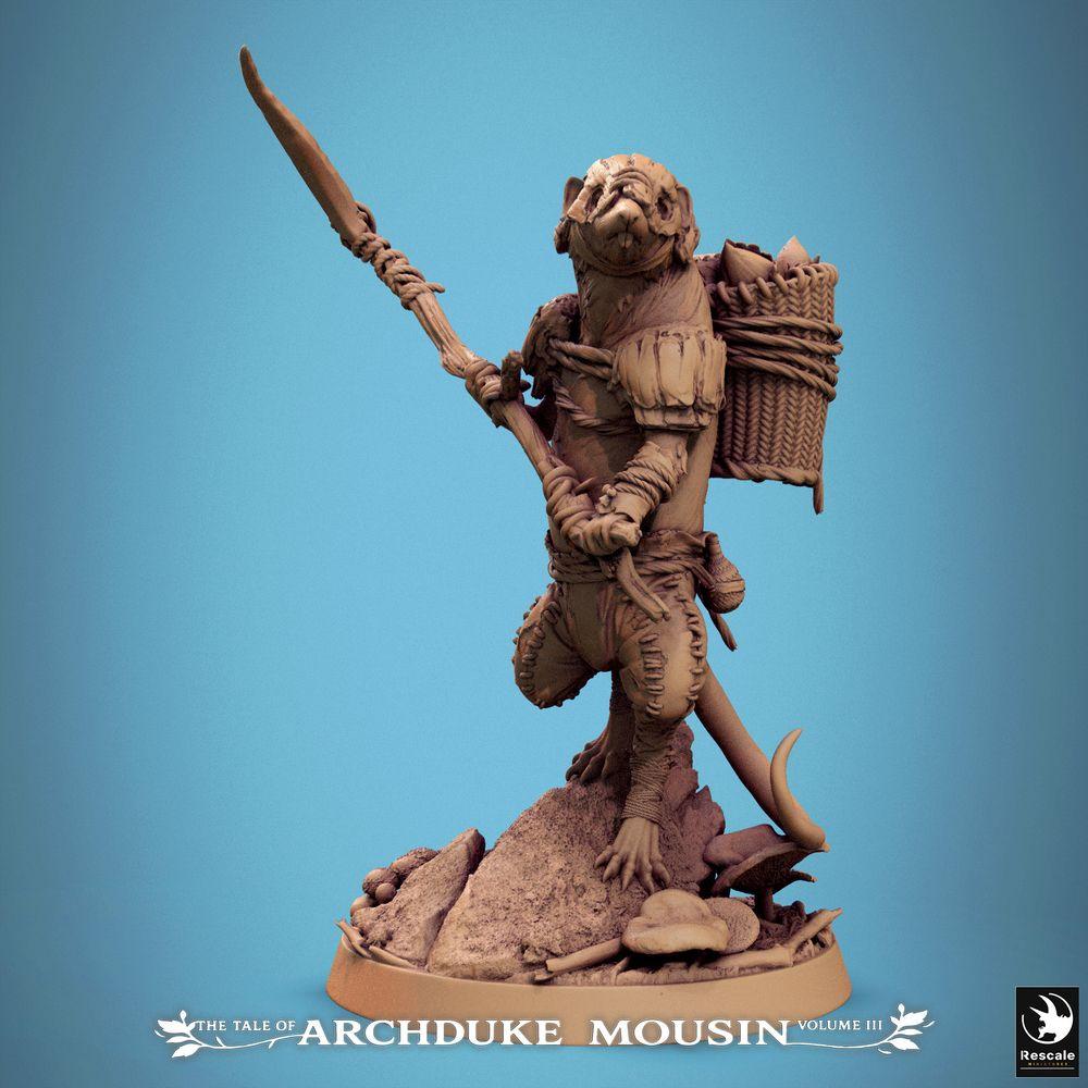 Produktfoto Tabletop 28mm Lord of the Print (LotP) 0: Fantasy Figur: Spitzmaus-Wächter mit Speer - Maus-Kundschafter, Waldläufer/Späher, Beastfolk Abenteurer (Etruscan Shrew Guard) (25_07_K5)