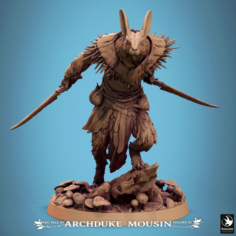 Produktfoto Tabletop 28mm Lord of the Print (LotP) 0: Fantasy Figur: Hasenkrieger Tiermensch - Schurke/Assassine, Waldläufer-Scout, zwei gekrümmte Kurzschwerter (25_07_N9)