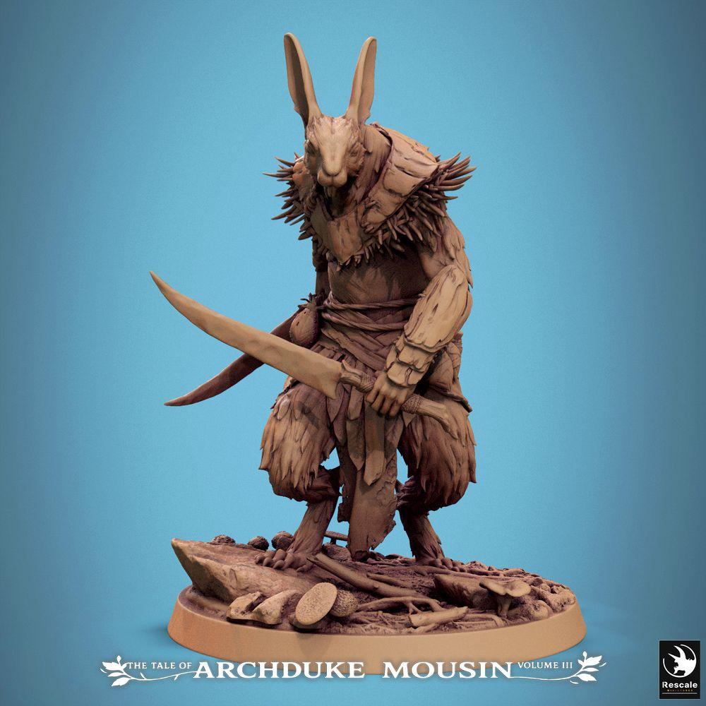 Produktfoto Tabletop 28mm Lord of the Print (LotP) 0: Tabletop Miniatur: Hasenmensch-Krieger, Waldläufer und Hinterhalt-Assassine mit zwei Krummklingen (Rabbit Vengeance) (25_07_N19)