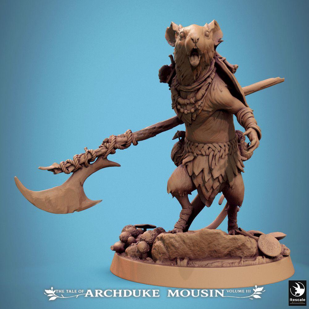 Produktfoto Tabletop 28mm Lord of the Print (LotP) 0: Tabletop Miniatur: Rattenmensch Krieger, Glevenkämpfer mit hakenförmiger Kriegssichel - Nagerbarbar, Stammeskrieger, Plünderer, Warband-Anführer (25_07_H1)