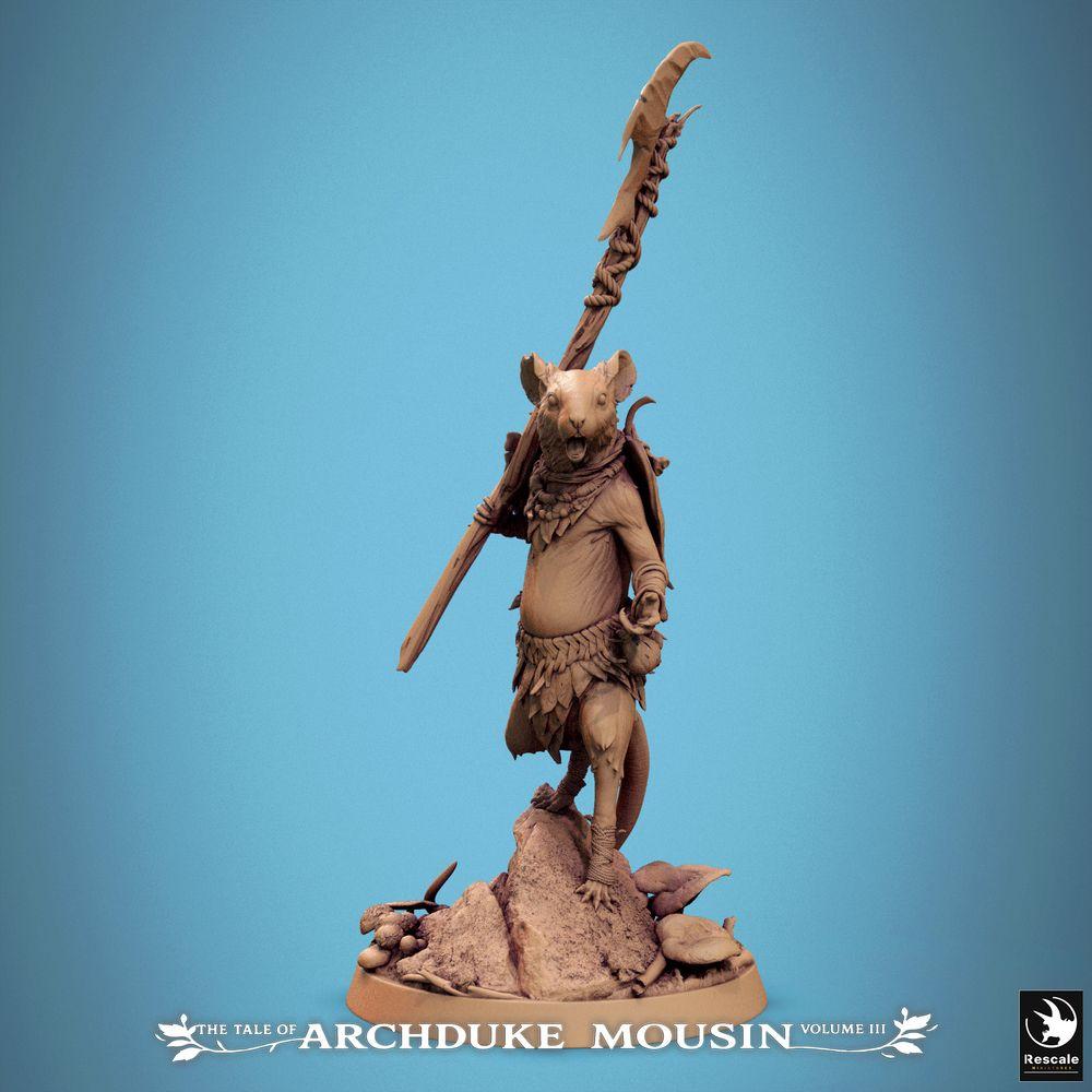 Produktfoto Tabletop 28mm Lord of the Print (LotP) 0: Fantasy Figur: Rattenmensch-Anführer mit Hellebarde/Gleve - Rattenkrieger, Stammeshäuptling, Speerkämpfer, Tierfolk Champion für Wargame, Skirmish, Dungeon Crawler (25_07_H9)