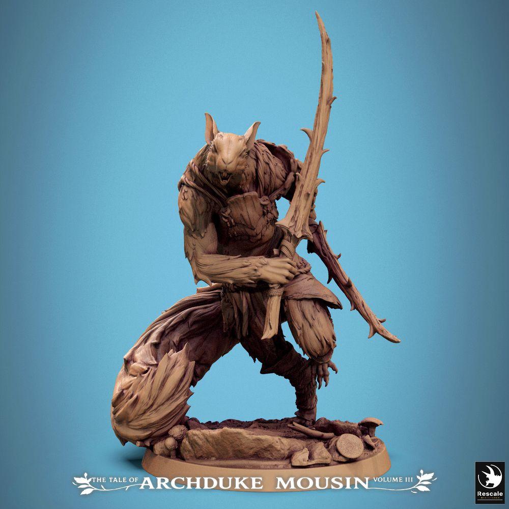 Produktfoto Tabletop 28mm Lord of the Print (LotP) 0: Fantasy Tabletop Miniatur: Rattenmensch Krieger / Nagetier-Assassine mit gebogener Klinge in dynamischer Sprungpose (25_07_M7)