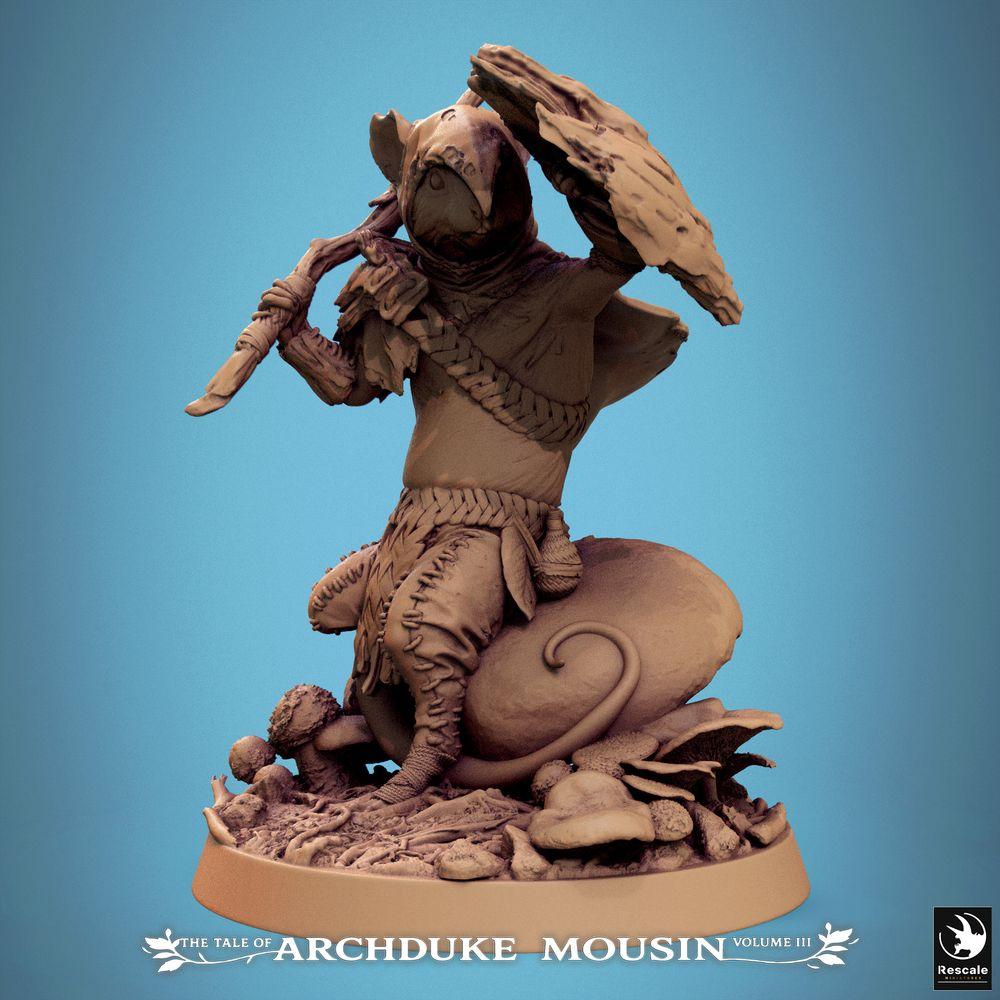 Produktfoto Tabletop 28mm Lord of the Print (LotP) 0: Tabletop Miniatur: Maus-Krieger, Rattenmensch Waldläufer/Schurke, Späher/Plänkler mit Krummdolch und Blatt-Schild (25_07_I3)