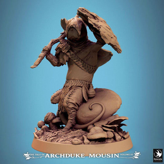 Produktfoto Tabletop 28mm Lord of the Print (LotP) 0: Tabletop Miniatur: Maus-Krieger, Rattenmensch Waldläufer/Schurke, Späher/Plänkler mit Krummdolch und Blatt-Schild (25_07_I3)