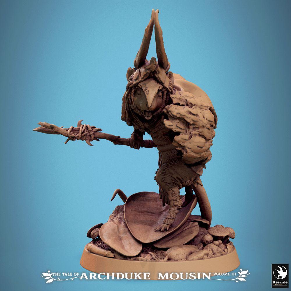 Produktfoto Tabletop 28mm Lord of the Print (LotP) 0: Tabletop Miniatur: Rattenmensch Schamane/Druide, Stammeskrieger, Speerträger - lauernder Hinterhaltjäger der Wildnis (25_07_I7)