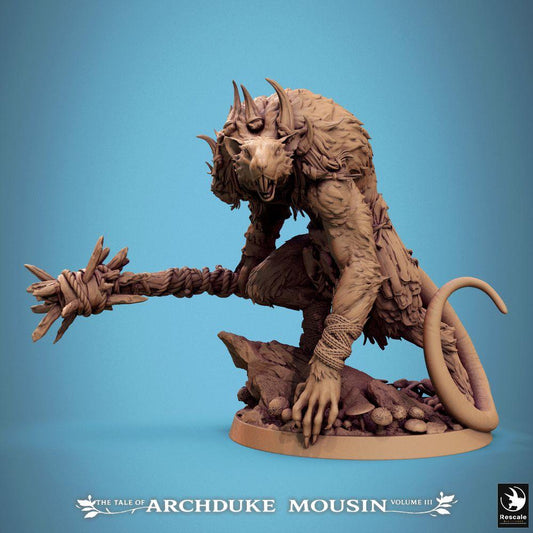 Produktfoto Tabletop 28mm Lord of the Print (LotP) 0: Fantasy Miniatur: Rattenoger / Wer-Ratte, Bestienkrieger mit Stachelkeule, Untergrund Boss-Monster und Dungeon-Crawler Gegner (25_07_O3)