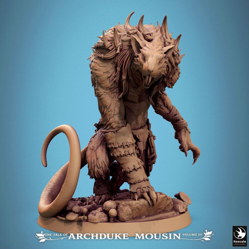 Produktfoto Tabletop 28mm Lord of the Print (LotP) 0: Tabletop Miniatur: Rattenmensch Wer-Ratte (Wererat), lauernder Bestienkrieger mit Klauen und Knochenstacheln - Mutantenmonster Stammeshäuptling, Dungeon-Boss (25_07_O7)