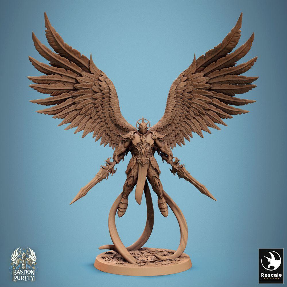 Produktfoto Tabletop 28mm Lord of the Print (LotP) 0: Fantasy Miniatur: Himmlischer Engelskrieger, geflügelter Paladin, Zweischwerter-Champion - Aurelian Skyblade (24_09_B2)