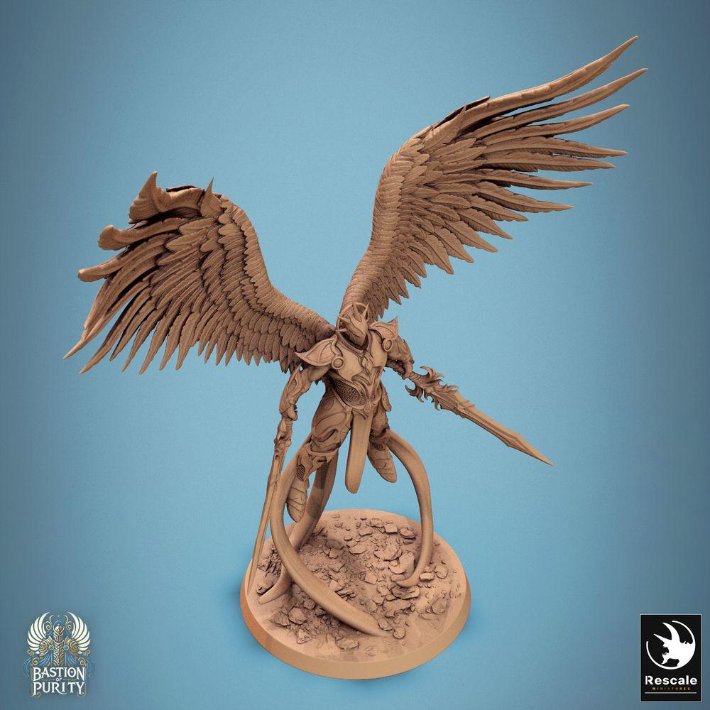 Produktfoto Tabletop 28mm Lord of the Print (LotP) 0: Fantasy Miniatur: Himmlischer Engelskrieger, geflügelter Paladin, Zweischwerter-Champion - Aurelian Skyblade (24_09_B2)