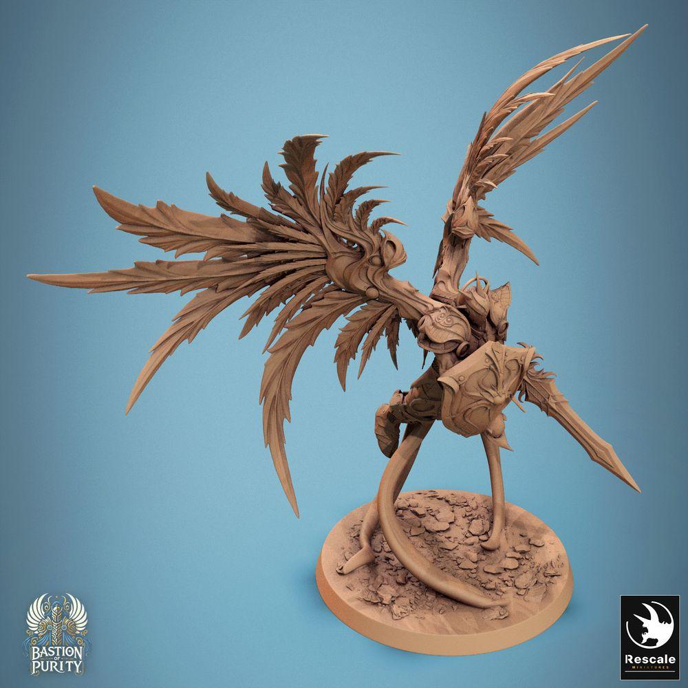 Produktfoto Tabletop 28mm Lord of the Print (LotP) 0: Tabletop Miniatur: Himmlischer Wächter Seraph - geflügelter Paladin/Engelskrieger mit großem Schild, schwebend im Sturzflug, Anführer, Nahkampf (24_09_B7)