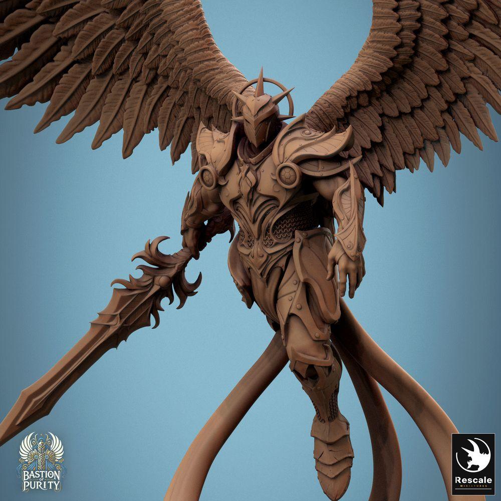 Produktfoto Tabletop 28mm Lord of the Print (LotP) 0: Tabletop Miniatur: Engelskrieger Erzengel Seraphim, geflügelter Paladin mit Langschwert im Flug, Himmelswächter - Aurelian Skyblade Sword (24_09_B6)