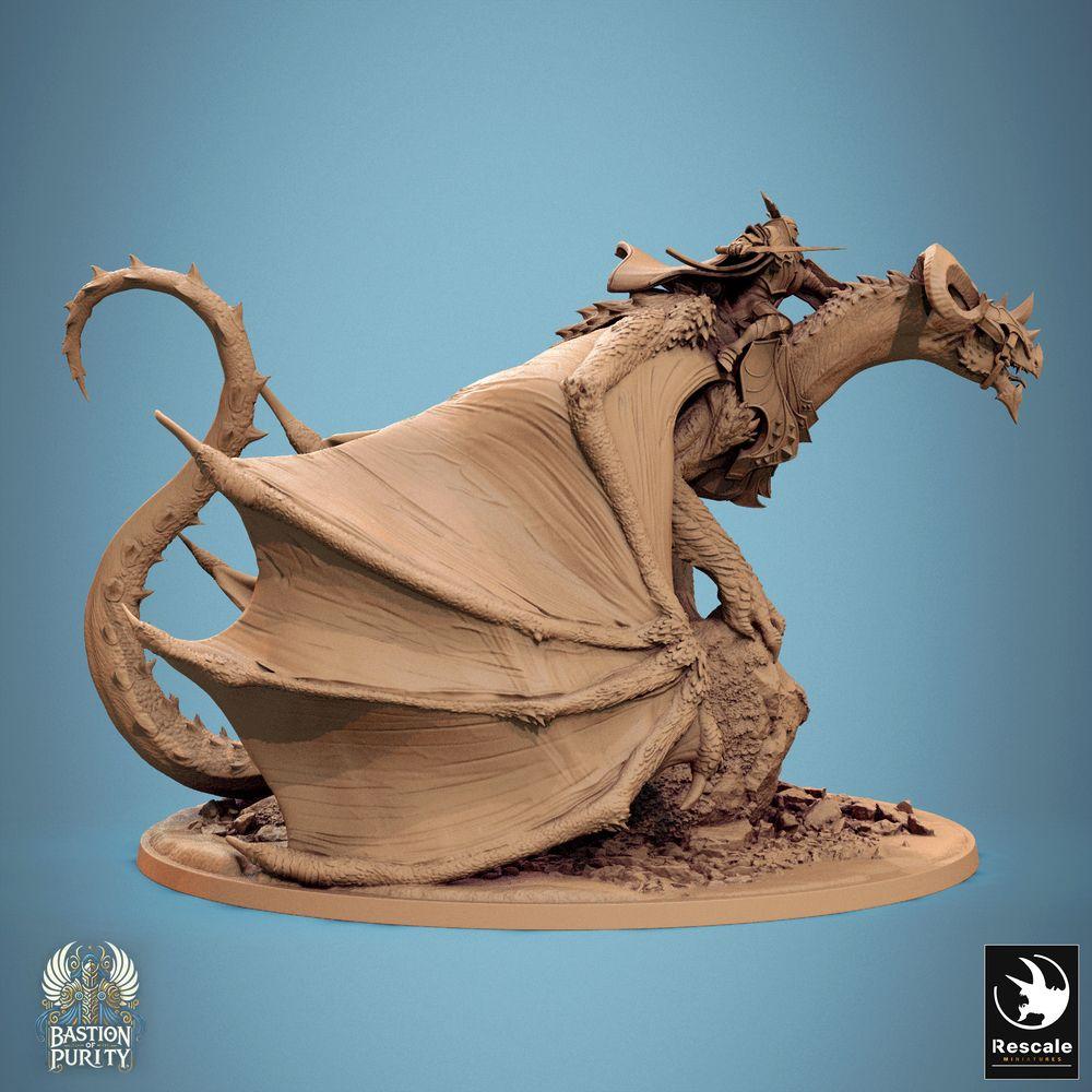 Produktfoto Tabletop 28mm Lord of the Print (LotP) 0: Tabletop Miniatur: Dämonenfürst / Drachendämon - geflügelte Schreckensbestie, brüllend kauernd auf Fels, Widderhörner, Fledermausflügel, Bossmonster (24_09_F1)