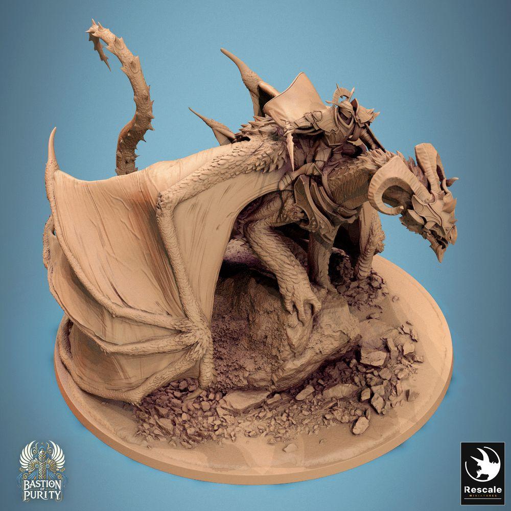 Produktfoto Tabletop 28mm Lord of the Print (LotP) 0: Tabletop Miniatur: Dämonenfürst / Drachendämon - geflügelte Schreckensbestie, brüllend kauernd auf Fels, Widderhörner, Fledermausflügel, Bossmonster (24_09_F1)