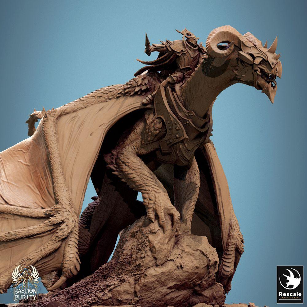 Produktfoto Tabletop 28mm Lord of the Print (LotP) 0: Tabletop Miniatur: Dämonenfürst / Drachendämon - geflügelte Schreckensbestie, brüllend kauernd auf Fels, Widderhörner, Fledermausflügel, Bossmonster (24_09_F1)